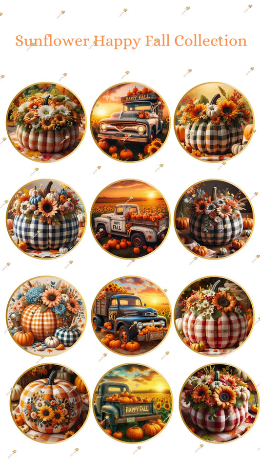 Sunflower Happy Fall Edible Images - 2" Round Sugar Discs