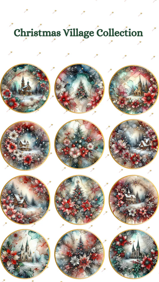 Christmas Village Edible Images - 2" Round Sugar Discs